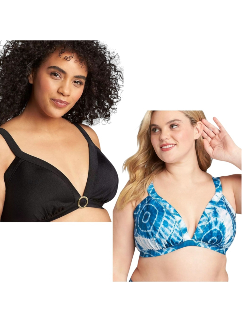 Cacique Black Blue Plunge Bikini Top Set Size 28